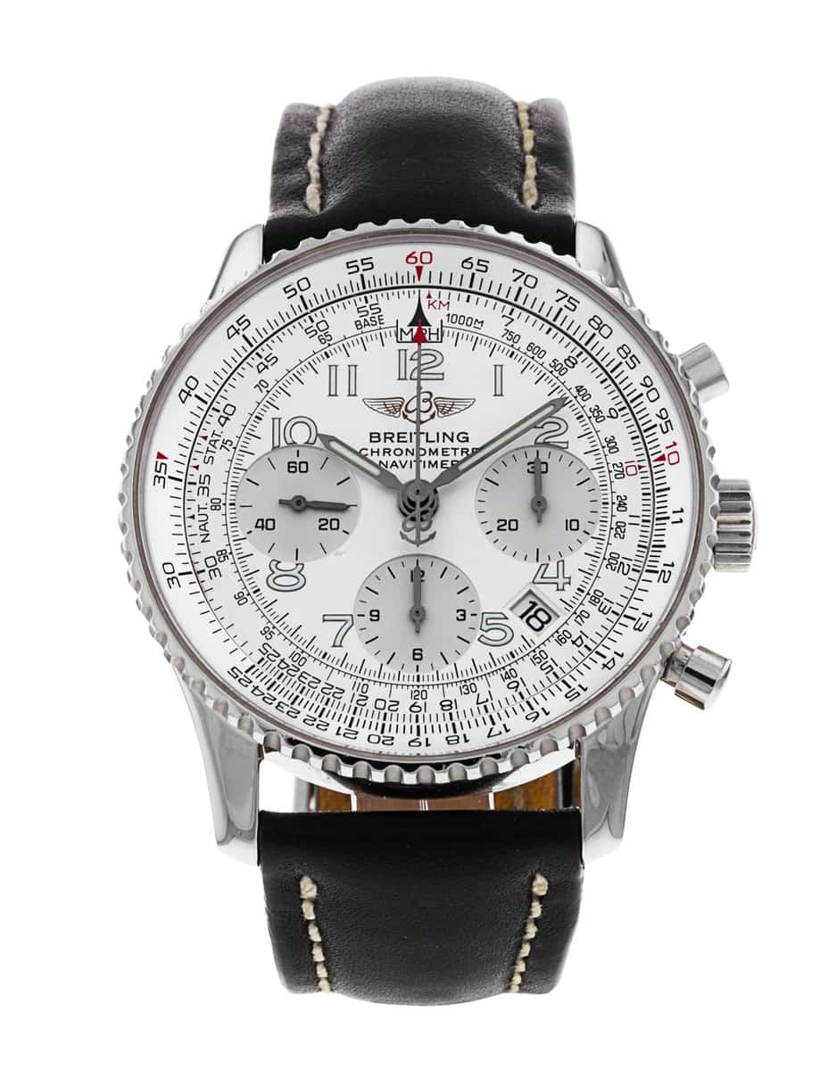 Breitling Navitimer Silver Arabic Dial Leather Strap